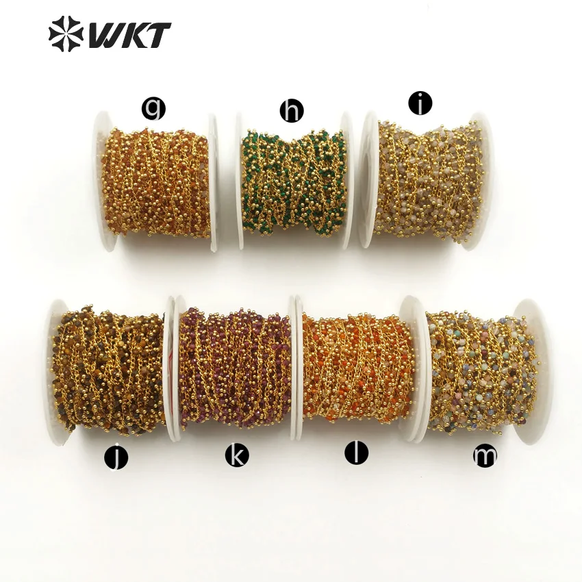 WT-RBC085 натуральный золотой песок Гранёные камни цепочка из бусин золотая