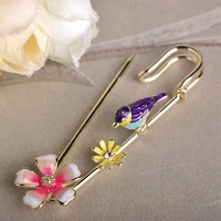blucome fashion pink flower bird shape brooch pins enamel alloy jewelry women girls banquet party scarf suit wedding accessories