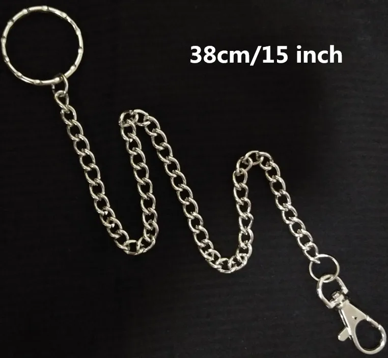 silver 38cm 15inch 45 см длинный металлический кошелек, цепочка на пояс, панк-рок брюки, брюки-хипстер, джинсовый брелок, серебряное кольцо, клипса, мужские ювелирные изделия в стиле хип-хоп - Цвет: silver 38cm 15inch