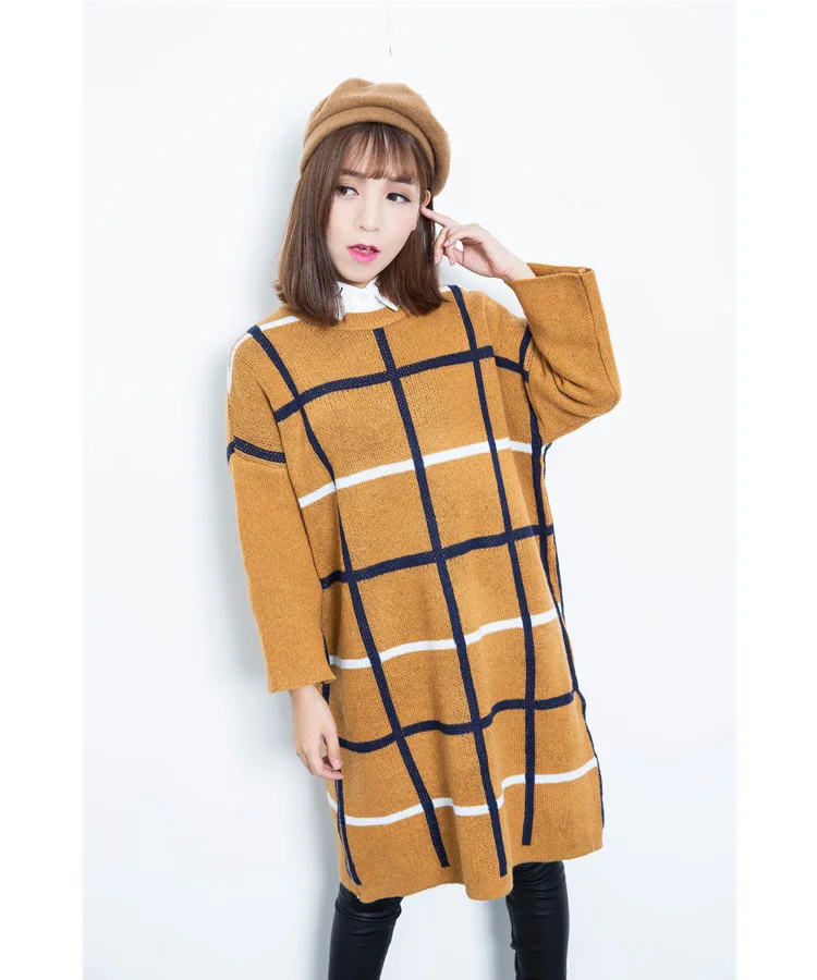 2015 Winter warm new fashion ladies long Plaid double sided woven thick round collar pillover sweater hotstyle free shipping | Женская