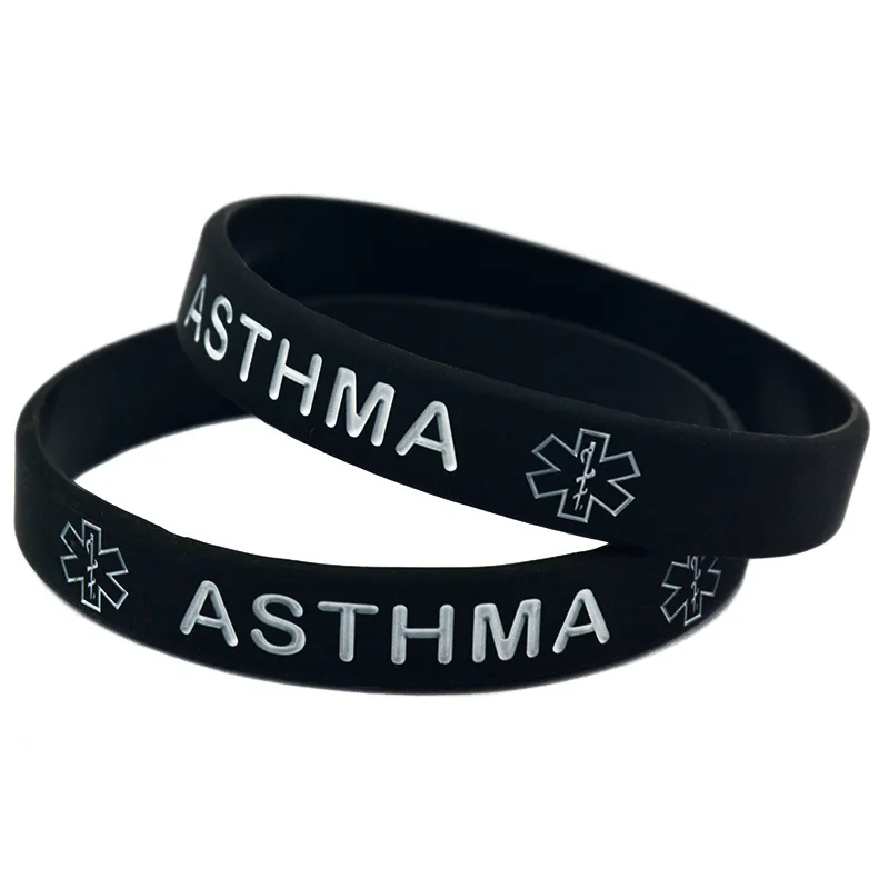 

50PCS Asthma Silicone Bracelet Debossed and Filled in Color Adult Size