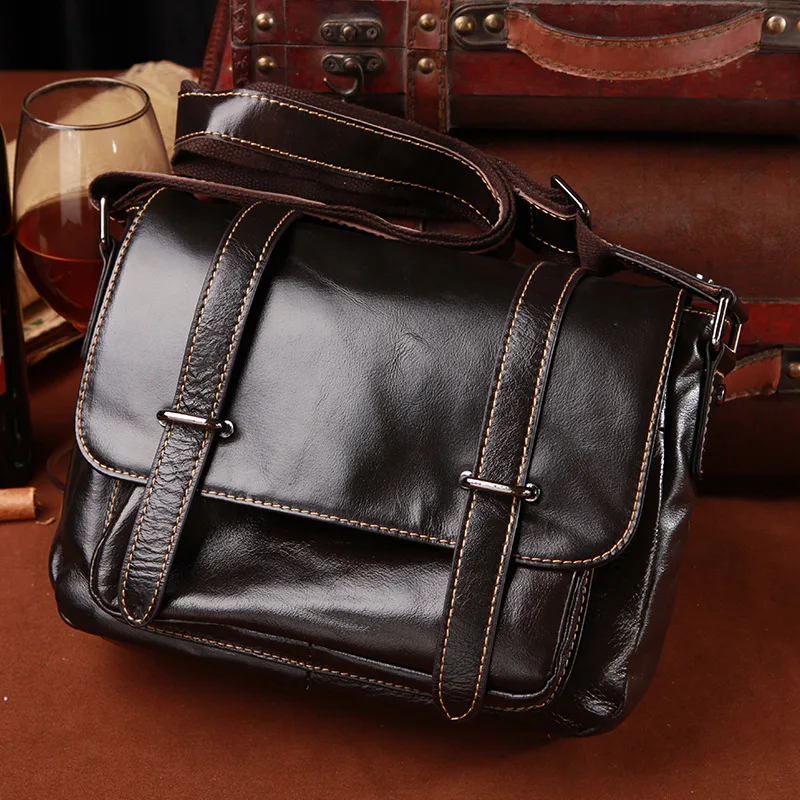 

Men's Bag Genuine Max Oil Leather Business Thin Slight Simple Shoulder iPad Male Bags Messenger Crossbody bags for Man travel