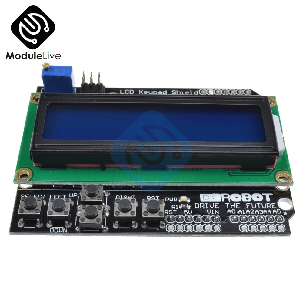ЖК-дисплей для Arduino 1602 защитный модуль клавиатуры 16x2 5 в Синяя подсветка с белым