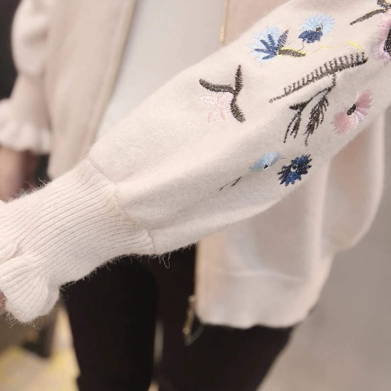 Autumn Winter Women Long sleeve Black beige Knitted Cardigan Female 2019 Fashion Loose Embroidery lady Sweater Jacket |