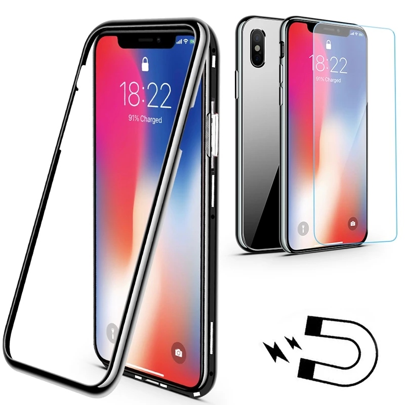 Роскошный Магнитный флип-чехол для iPhone X XS XR MAX 7 8 Plus 11 11 Pro Max PC Border закаленное стекло задняя крышка