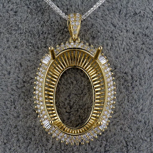 Овальный Кулон Багет с полукреплением 18x26 мм желтое золото 14 к SR002|semi mount pendant
