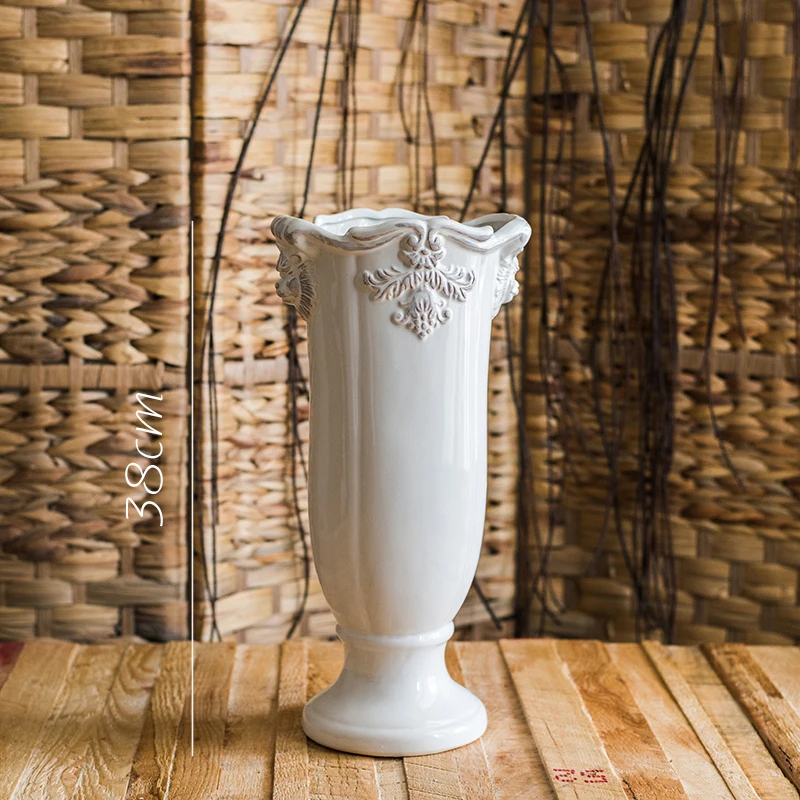 French classic retro white ceramic vase home office decoration, pedestal, flower pot crafts wedding party decoration - Цвет: style 5