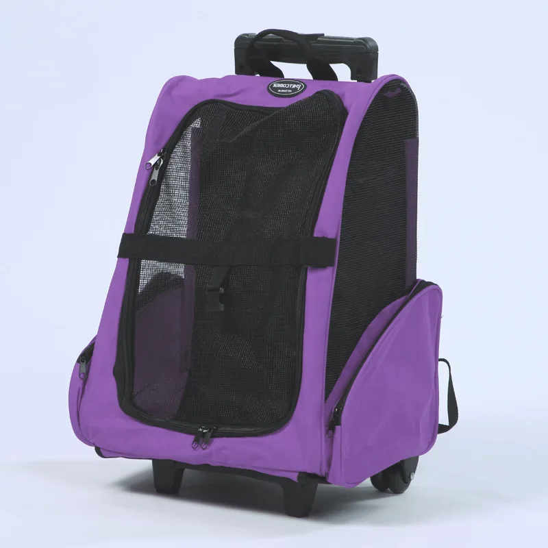 Purple DannyKal Pet Двойная Сумка-тележка с двойным колесом, переноска для собак, кошек, дорожная сумка, наплечный рюкзак, многоцелевой модный ролик - Цвет: Purple
