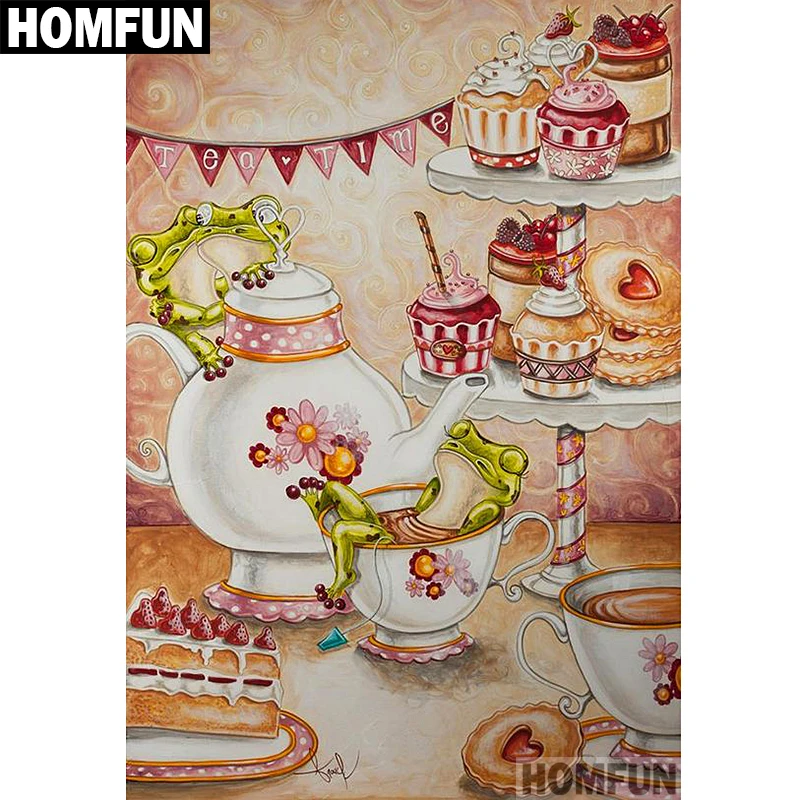 Алмазная 5D Вышивка HOMFUN сделай сам полноформатная картина лягушка торт
