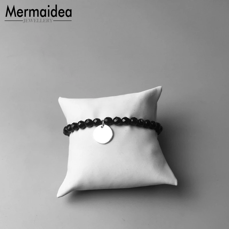 Beaded ID Bracelets with Onyx Beads silver plated Disc 2020 New Fashion Jewelry Trendy Gift for Women Girls | Украшения и