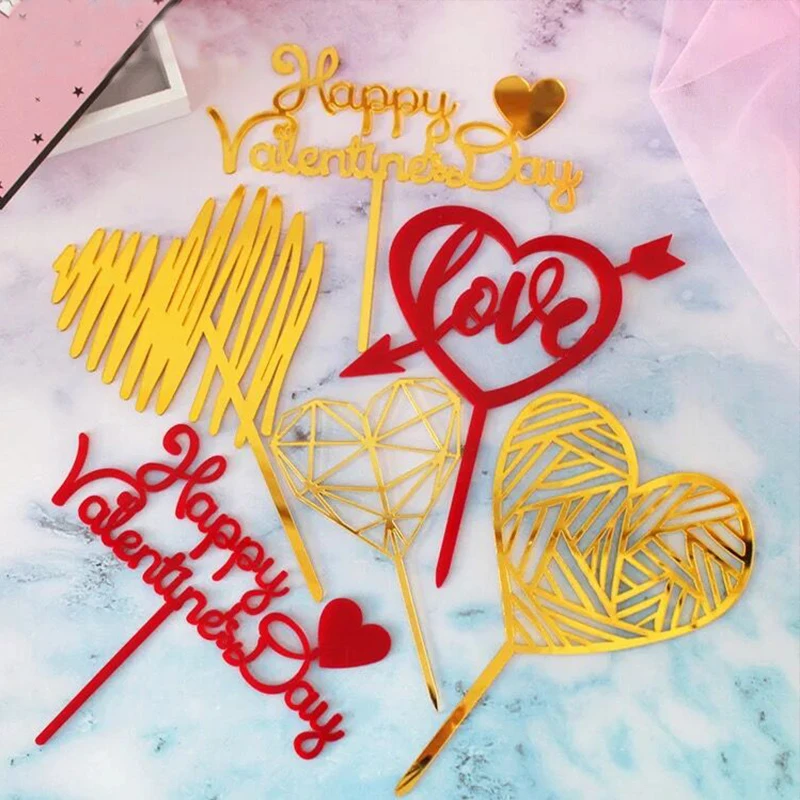 Valentine's Day Gold Acrylic Birthday Decoration Cake Topper lovers Marriage Top Happy Wedding Party Supplies Gift | Дом и сад
