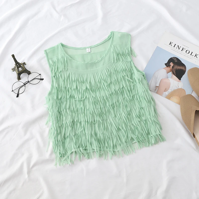 Кисточки шифон майка и широкие брюки Джокер женские наборы 2019 новые летние