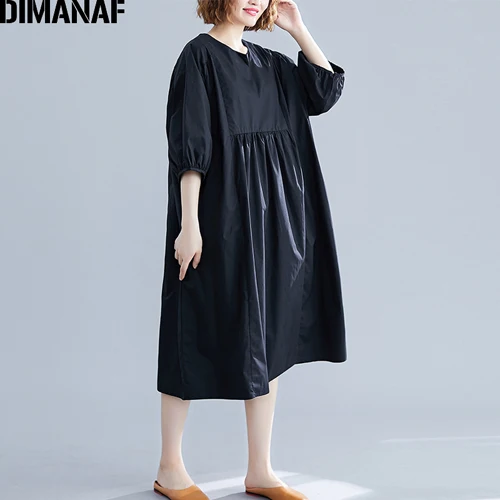 Женское флисовое платье DIMANAF, свободное повседневное платье, однотонный летний сарафан большого размера 5XL, 6XL - Цвет: Ya95513CN-hei