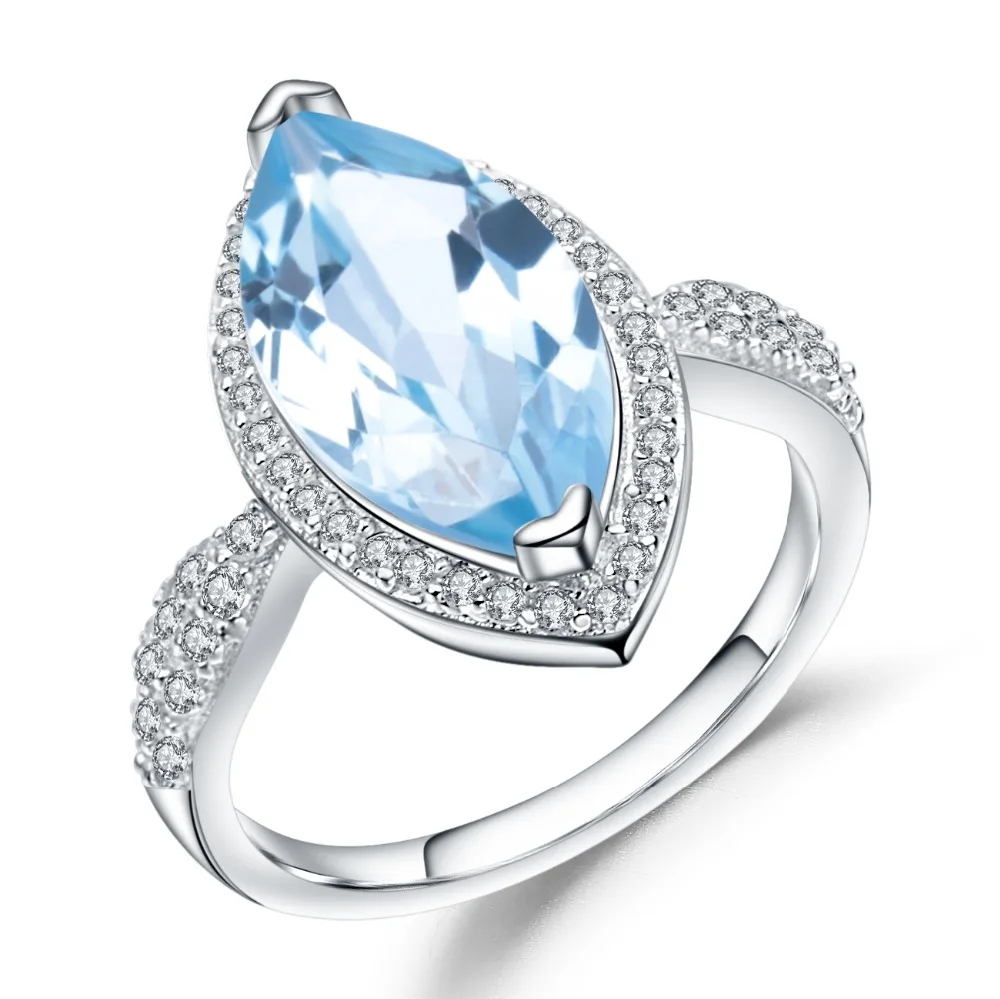 Женское кольцо с натуральным голубым топазом 100% карата из серебра 925 пробы |