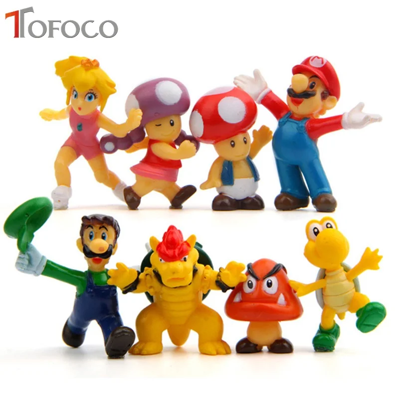 TOFOCO 8 шт./компл. 3 4 см милые аниме Super Mario Bros Мини Фигурки Марио и Луиджи Koopa