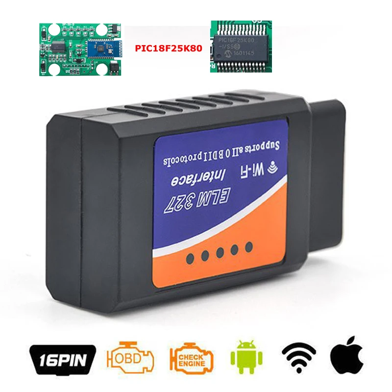 Высококачественный чип 25k80 ELM327 V1.5 WI FI OBD2/OBDII Авто диагностический сканер для