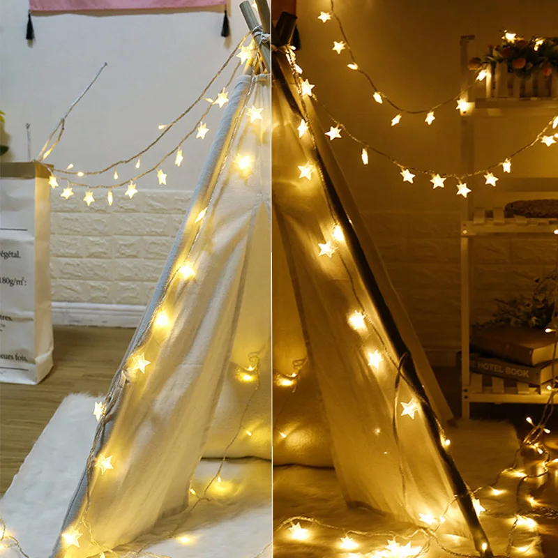 Woodpow 10LED 30LED Звездные гирлянды с питанием от аккумулятора довольно пятиконечная