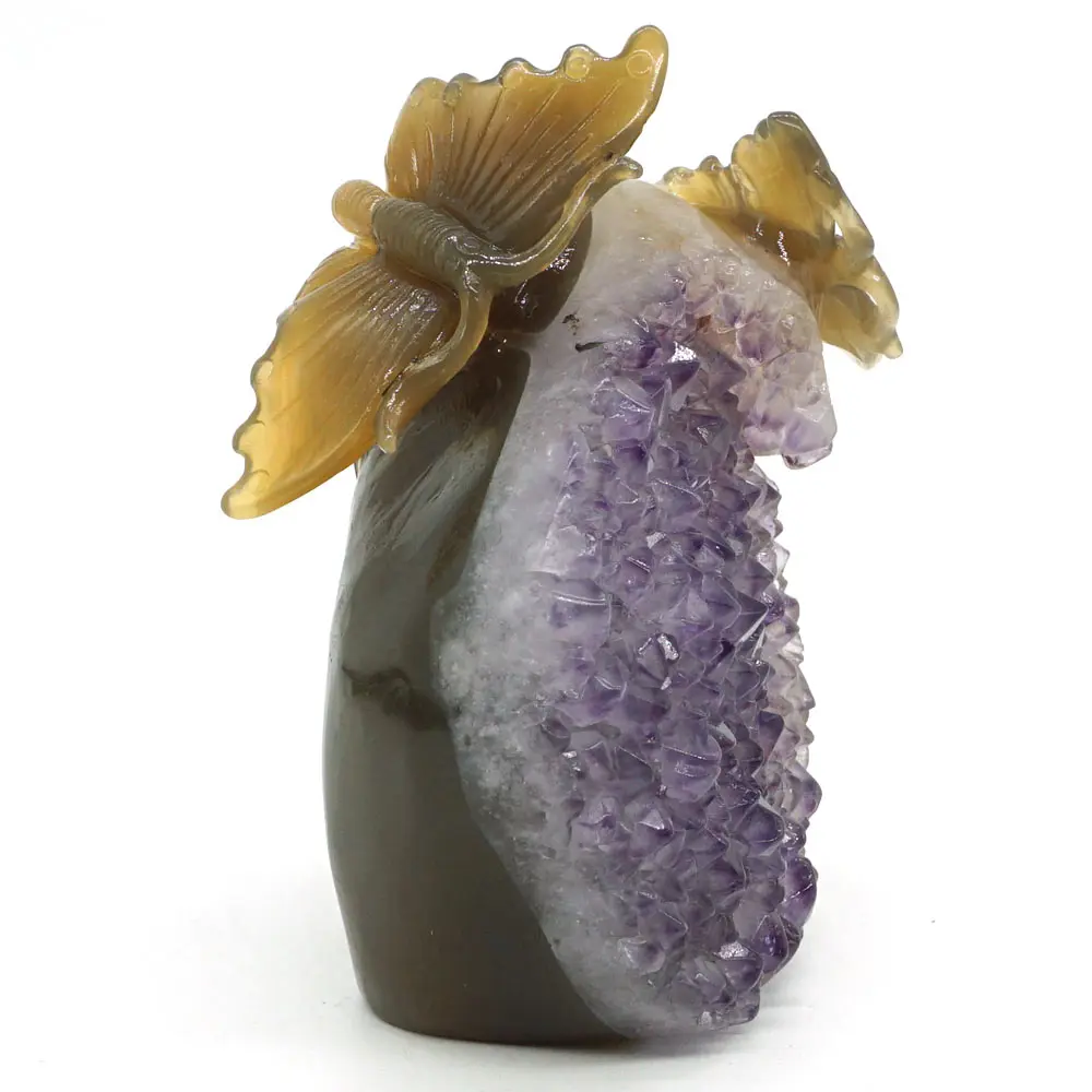 Бабочка статуя натуральный камень агат Аметист Geode Кристалл Исцеления орнамент 4