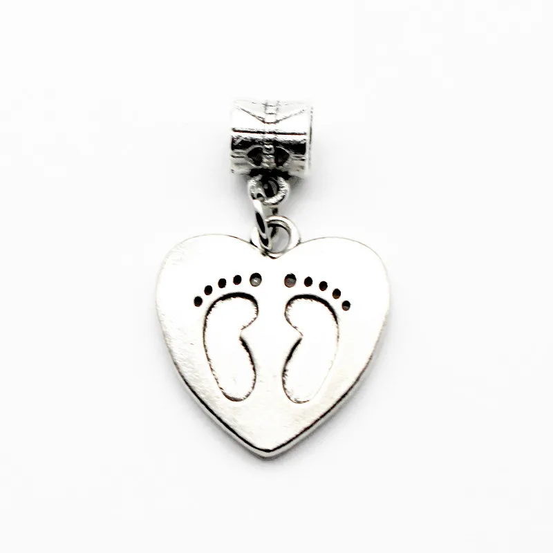 

New arrive 50pcs/lot heart footprint Dangle Charms silver pendant Metal lobster clasp Fit DIY Necklace Bracelet Jewelry