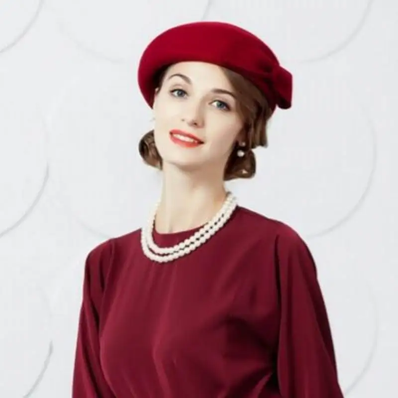 Женская шерстяная шапка Fedoras винтажная Маленькая шляпка из 100% шерсти в