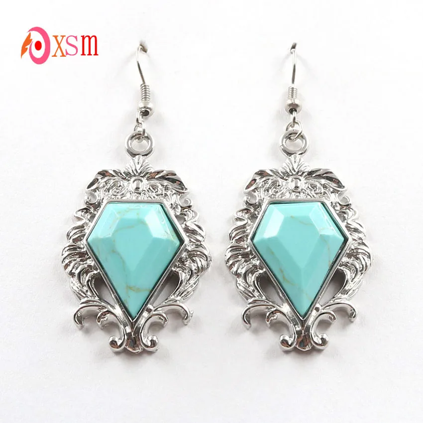 

Wholesale 10 pair Silver Plated Natural Mixed Stone Pentangulal Inlaid Lace Arrowhead Earrings For Women Charms Jewelry Gift