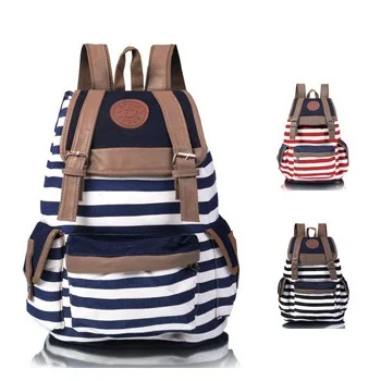Women canvas printing backpack drawstring stripes satchel mochila casual school bag large capacity outdoor travel bag|bag invitations|backpack