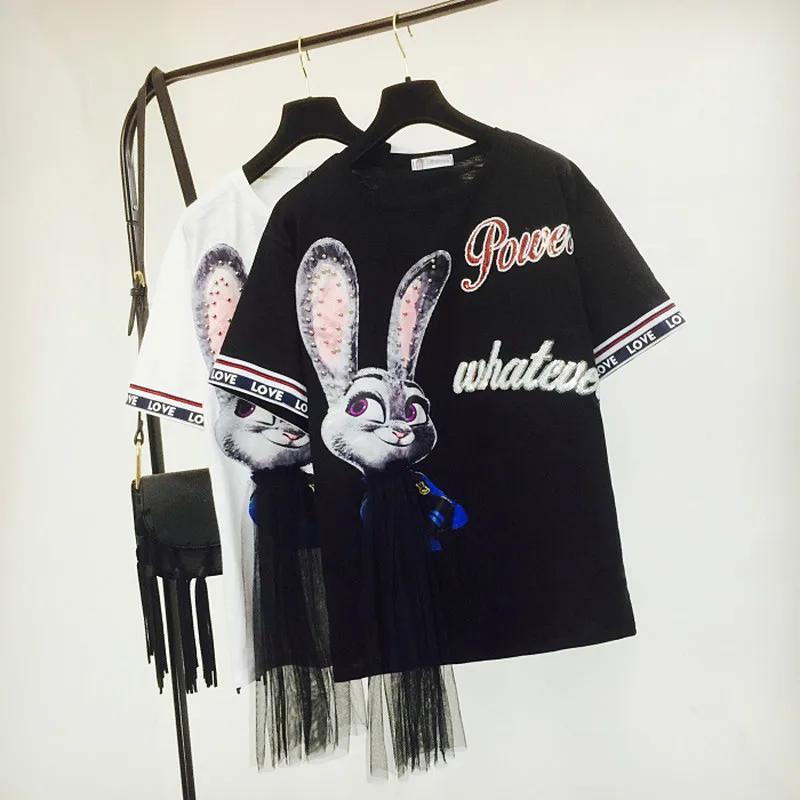 Neploe Harajuku для мальчиков с надписями и героями мультфильмов, новая мода Бисер футболка с о-образным вырезом короткий рукав Для женщин топ летние Modis футболка 43029