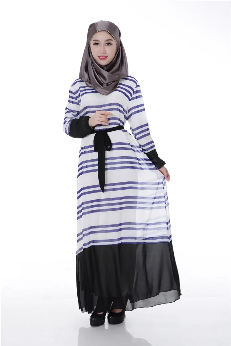 Новое мусульманское шифоновое платье модная полосатая мусульманская одежда для