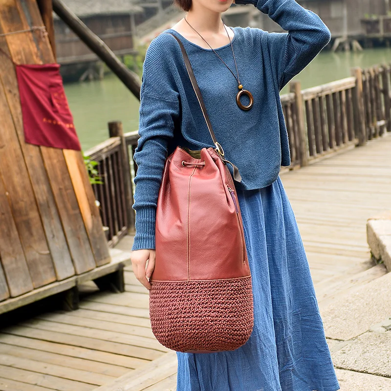 Бесплатная доставка большая плетеная льняная женская сумка ручной работы