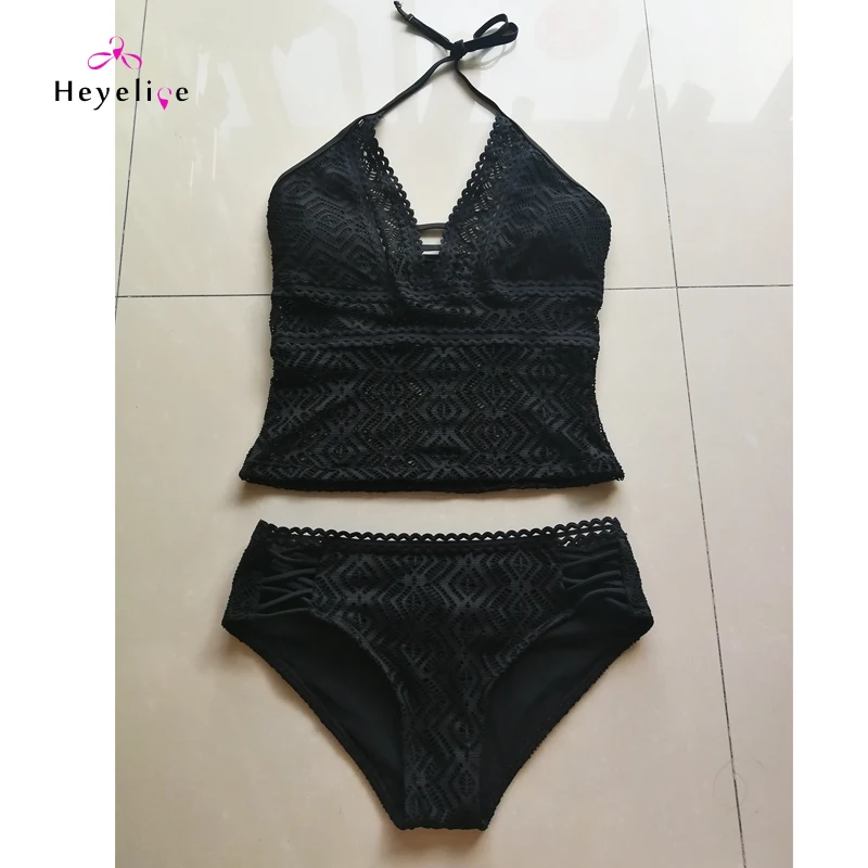 Новый кружевной комплект танкини вязаный крючком сетчатый купальник из двух