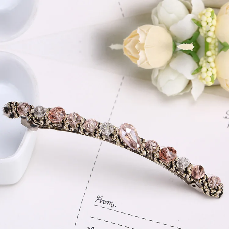 2019 Korean Fashion Crystal Hair Clips Pins for Women Girls Rhinestone Beaded Barrettes Hairgrips Wholesale Accessories | Аксессуары для