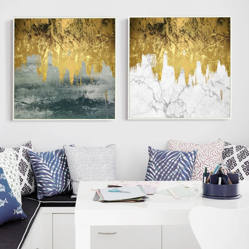 

Скандинавский декоративный абстрактный мрамор с золотой краской, холст, Постер и печатная картина, настенное искусство, декор для гостиной, дома