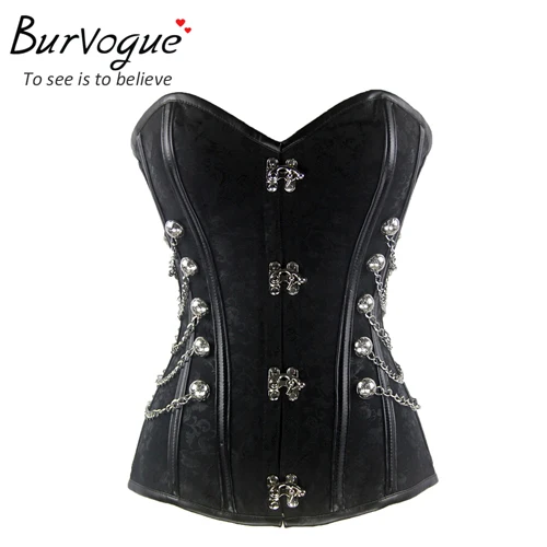 black Burvogue стали кости корсет стимпанк талии корсеты для женщин body shaper Талии cincher корсет панк корсетные изделия S-6XL - Цвет: black