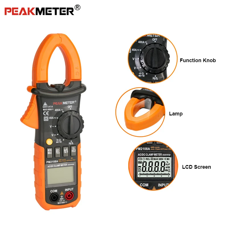 Официальный PEAKMETER PM2108A цифровой AC DC Клещи 4000 отсчетов Емкость Сопротивление частоты тестер земли мультиметр