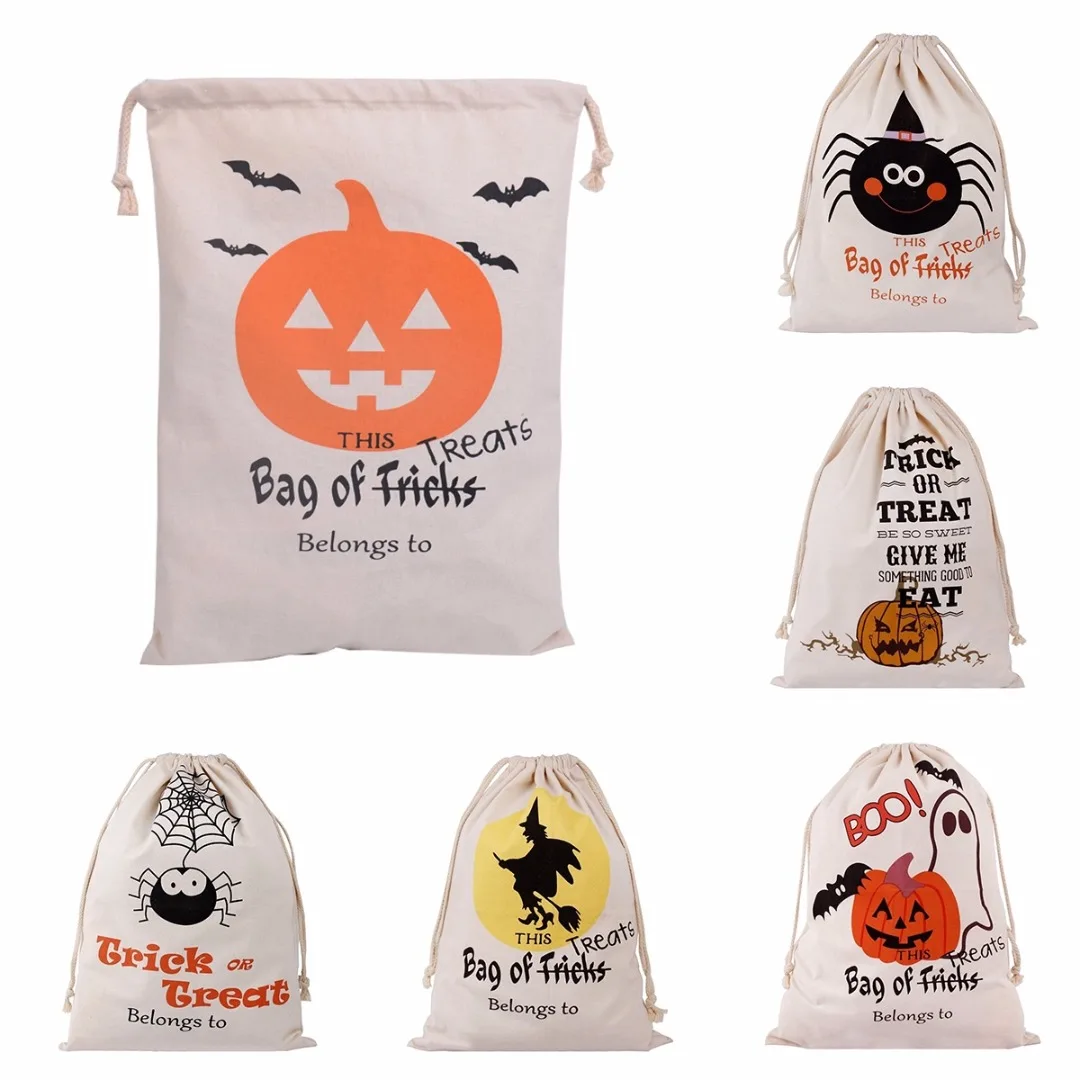 

JX-LCLYL Halloween Pumpkin Spider Canvas Bag Beam Port Drawstring Sack Candy Gift Bag
