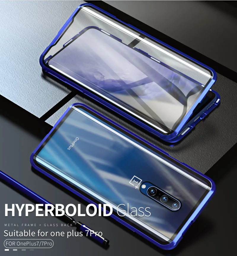 Роскошный магнитный металлический чехол для Oneplus 7 Pro, переднее стекло, двойное стекло, защита экрана OnePlus7pro Oneplus7 360, полное покрытие