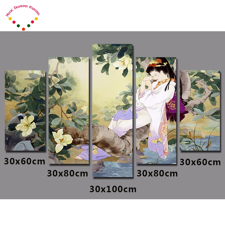 

5pcs/set 5D diamond embroidery Japan style sleeping Beauty painting,Diy 5d diamond Painting,diamond cross stitch wall stickers