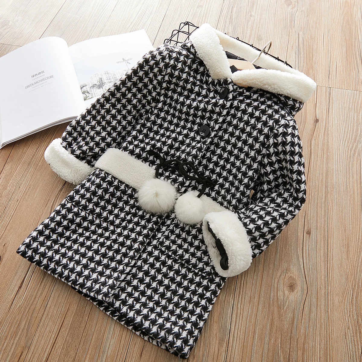 Pattern plaid girls coats winter 2018 girl fleece jacket for children outerwear 2-8year kids hooded overcoat costume | Детская одежда и