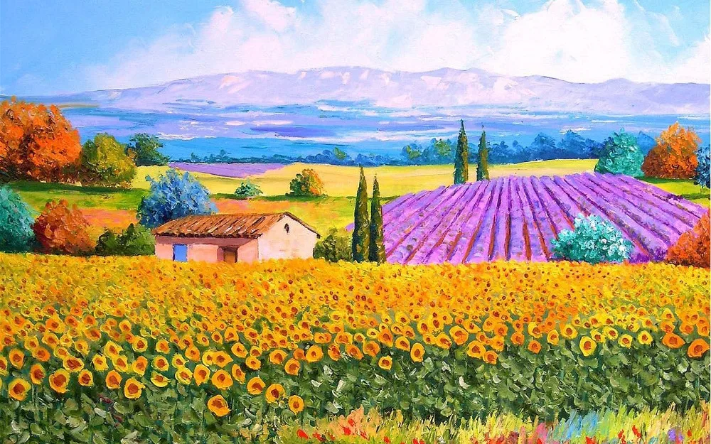 

Алмазная 3d картина «сделай сам», прямоугольная мозаика с изображением лаванды, подсолнуха, фермы, холста с масляным покрытием, для домашнег...