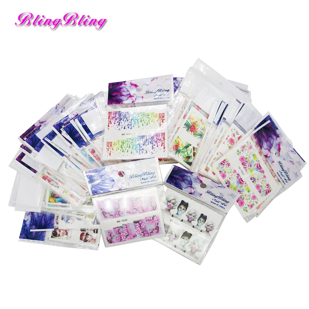 BlingBling 70 шт. ногтей Стикеры комплекты смешанные полный цветок мультфильм воды