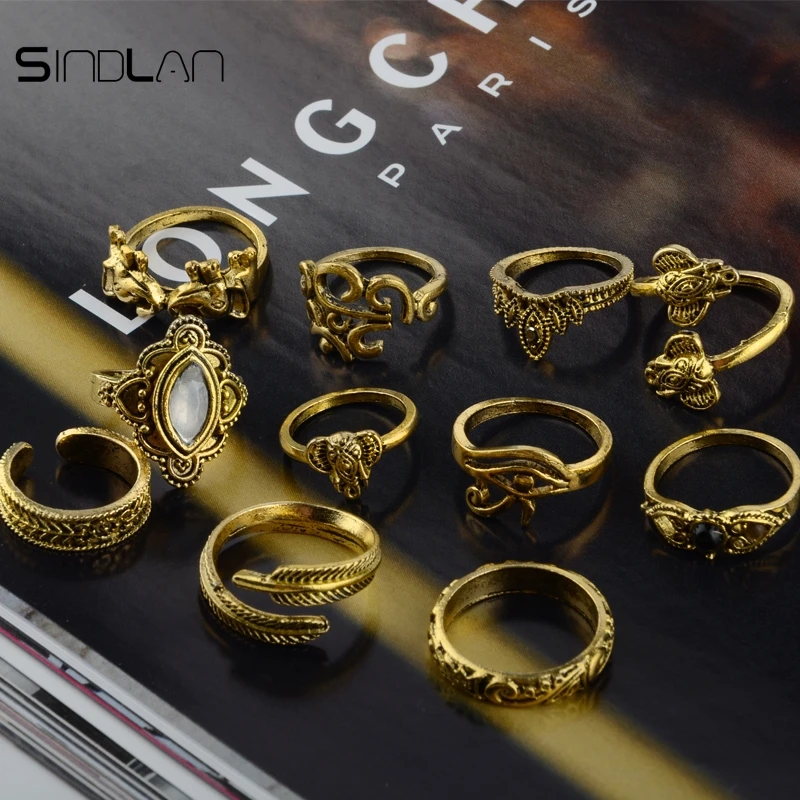 Sindlan кольцо 11 шт./компл. Свадебные ювелирные изделия богемный опал винтажное перо