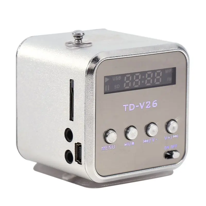 Мини-динамик портативный TD-V26 MP3 музыкальный плеер с ЖК-поддержкой fm-радио Micro TF SD Стерео Громкий динамик для мобильных телефонов - Цвет: Silver