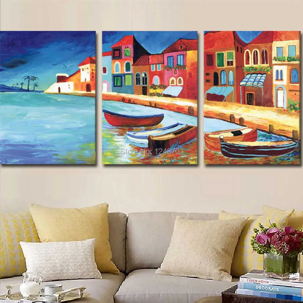 Абстрактная Настенная картина ручной росписи из 3 предметов для строительства