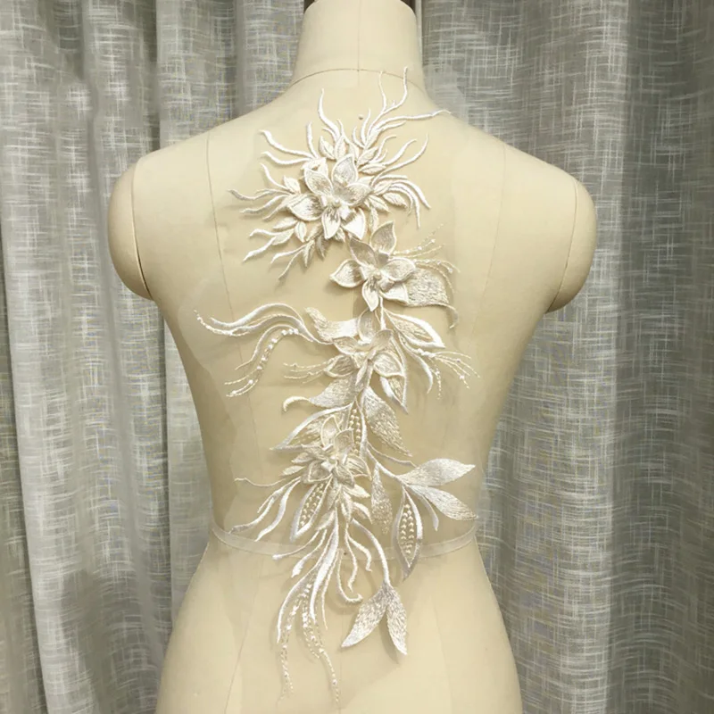 2Pcs Polyester Embroidery Wedding Dress Lace Applique Fabric Flower Trims Collar Neckline Sewing Supplies Crafts KY072 | Дом и сад