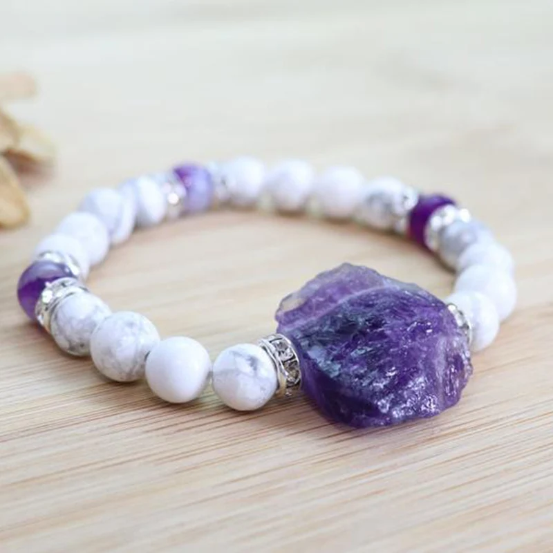 Необработанные аметисты очаровательные браслеты Белый Howlite восстанавливающий