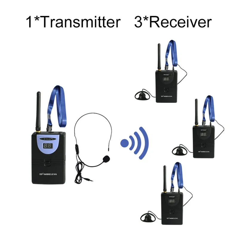 1Tx and 3 Receivers TP-Беспроводная система гида 1 передатчик+ 5 приемник+ микрофон+ гарнитура аудио Беспроводная синхронная церковь/встречи/выставки - Цвет: 1Tx and 3 Receivers