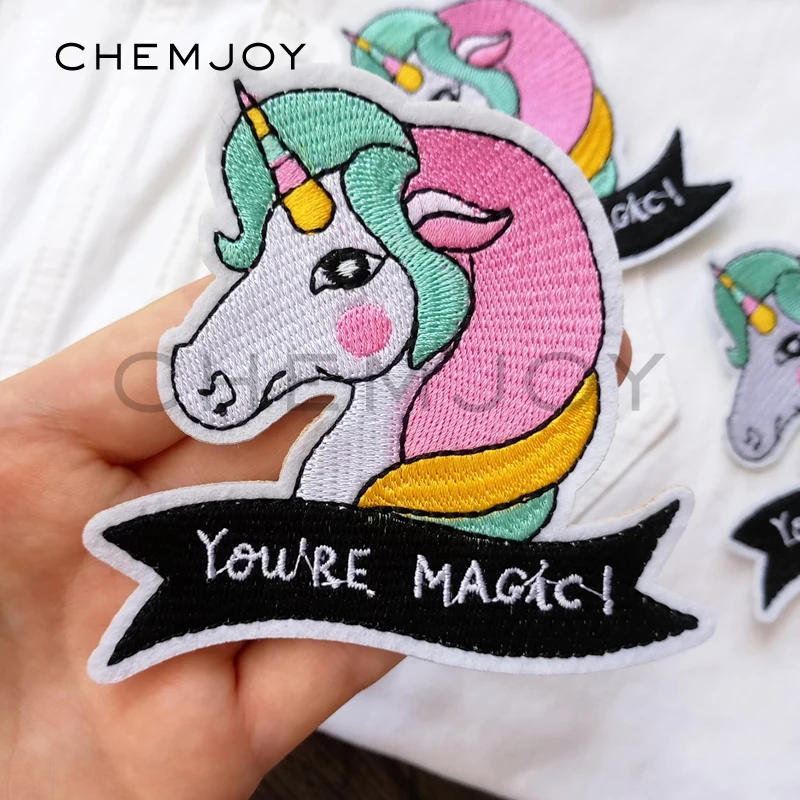 Симпатичная вышитая нашивка в виде единорога для одежды аппликация шитья ткани