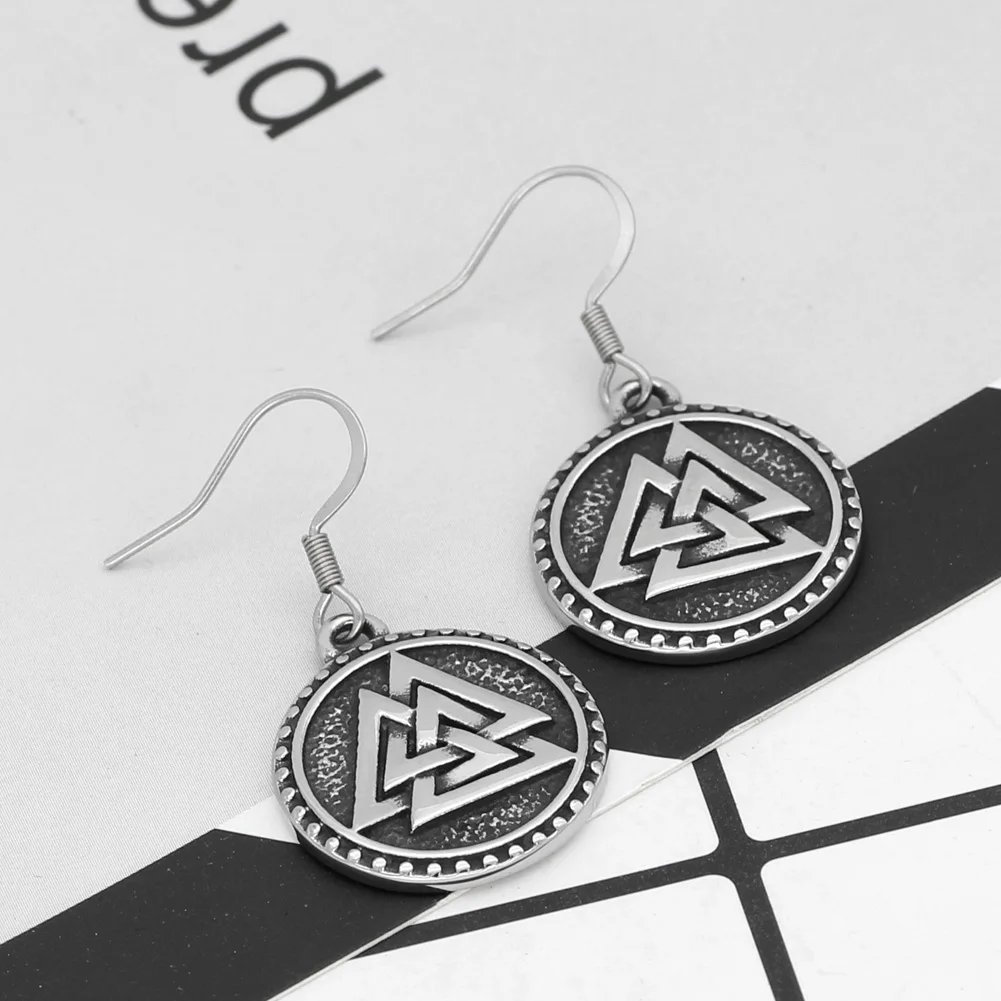 Скандинавский Викинг valknut амулет серьги из нержавеющей стали с подарочной сумкой