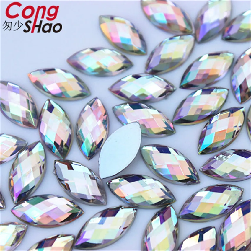 Цветные акриловые стразы Cong Shao 7*15 мм AB с плоской задней стороной 300 шт. камни и