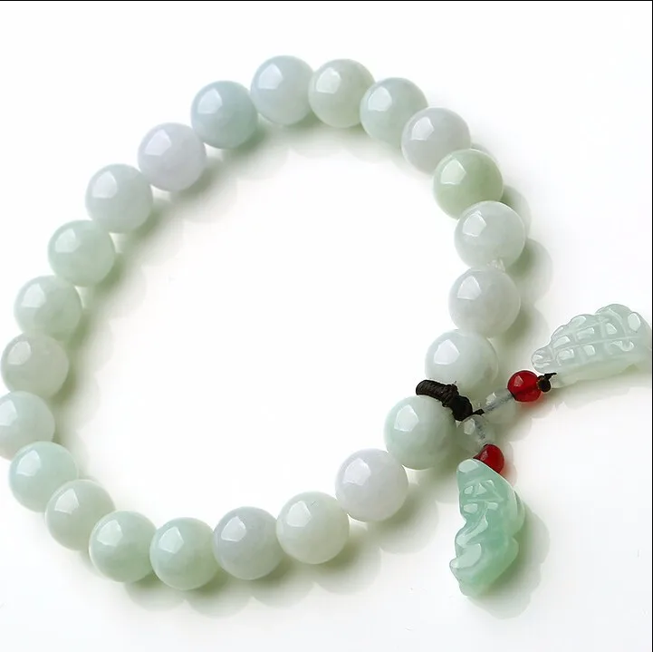 100% Класс натуральный/Jadeite 7 мм струнный браслет из бисера резной дракон сын Pixiu 1 шт